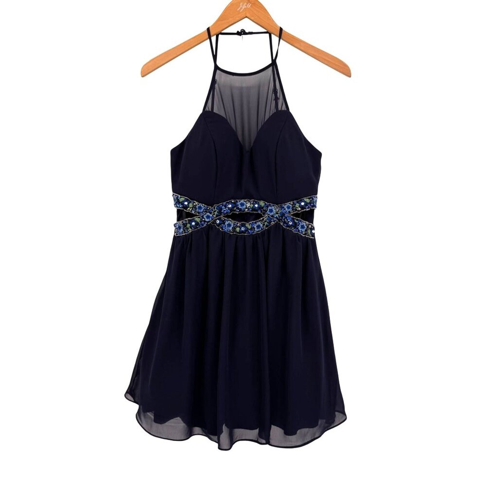 B Darlin Sweetheart Neckline Chiffon Dress 3/4 Floral Embroider Sheer Cutouts